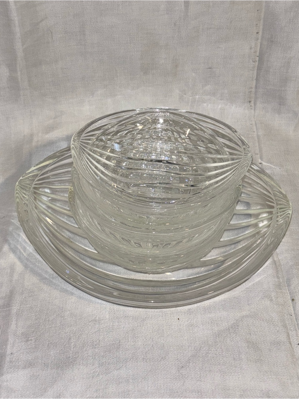 Vintage Clear Optic Swirl Glass Serving Bowl Set 7 Piece Mid Century Style
